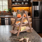 2PCS Wood 3 Tier Serving Tray Three Tiered Cupcake Stand, Rectangle Serving Platter Wooden Farmhouse Tiered Tray, Party Serving Brown Decorative Tray Decor - Image 3