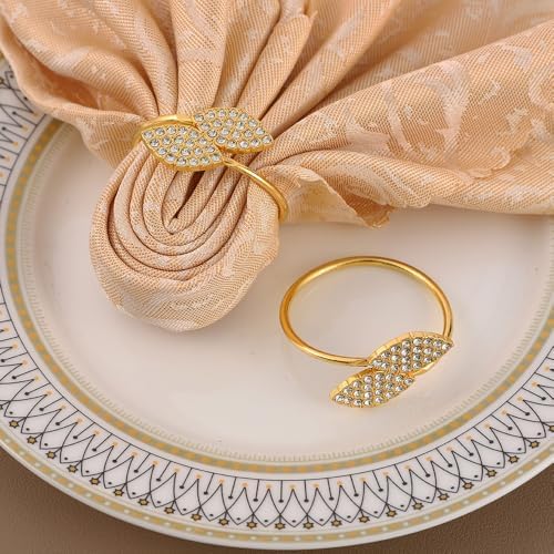 Set of 100 Napkin Rings Metal Gold Elegant Bling Leaves Rhinestone Napkin Ring, Napkin Rings Bulk Dinner Banquet Serviette Decor, Dining Table Setting for Thanksgiving Christmas Holiday Wedding Party - Image 6