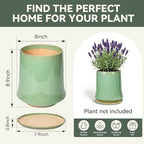 8 Inch Ceramic Planter Pot with Saucer Drainage Leak-Proof Mesh,Flower Pots for Lavender with Gardening Gloves,Ceramic Planter for Orchid(Light Green) - Image 6