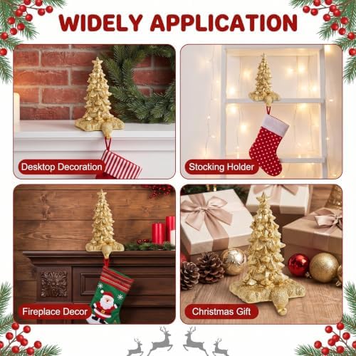 Gold Christmas Tree Stocking Holder for Mantel Set of 2 Christmas Gifts - Image 5
