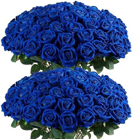 Auihiay 60PCS Fake Blue Roses, Artificial Blue Flowers, Silk Faux Rose by Auihiay
