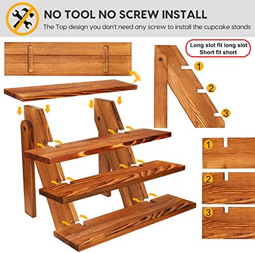 Manspdier Wooden Display Stand Wood Cupcake Stands Tool Free, Rustic Risers for Display Ideal Craft Funko Pop Shelves Table Display Stand for Vendors Wood Riser - Image 3