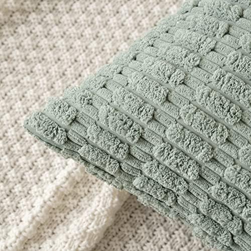 MIULEE Euro Sham Corduroy Decorative Throw Pillow Covers 22x22 Grey Green - Image 2