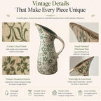 10" Farmhouse Pitcher Vase – Tuscan Green Scroll Ceramic Vase with Handle, Vintage Floral Decorative Jug for Kitchen Counter, Table, Mantel Decor - Image 3
