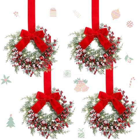 Hoteam 4 Pcs 9 Inch Mini Christmas Wreaths for Cabinets by Hoteam