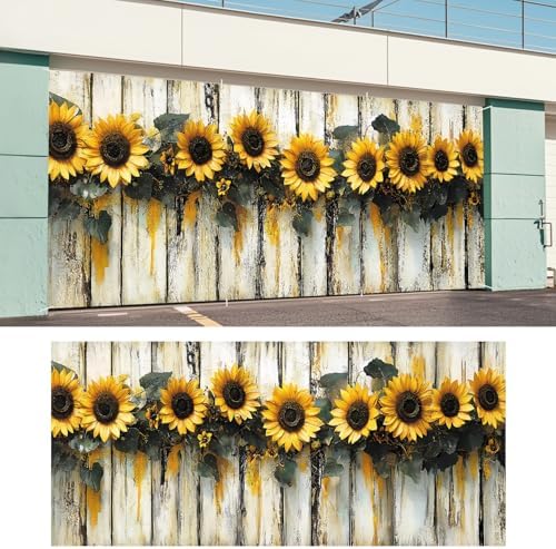 ANNA QUEEN Sunflower Garland Garage Door Banner 6 x 13FT, Rustic Sunflowers with Wooden Fence, Outdoor Spring and Summer Decoration for Garden Parties Home Decor - Image 6