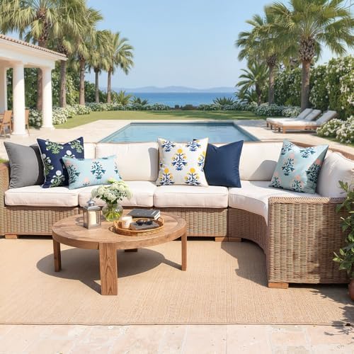 MIULEE Floral Outdoor Pillows Covers with Inserts 18x18 Blue and Yellow - Image 3