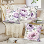 Purple Floral Throw Pillow Covers 26''x26'' Set of 4, Spring Blooming Flowers Cushion Covers Watercolor Printed Couch Pillowcases for Sofa Chair Home Bedroom Farmhouse Livingroom Patio Car - Image 4