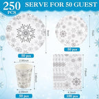 Pickmesh 250 Pcs Christmas Dinnerware Set Snowflake Disposable Paper Plates Napkins and Cups Xmas Luncheon Dinner Tableware for Winter Christmas Birthday Party Supplies Table Decor - Image 2