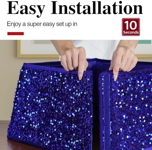 XmasExp Christmas Tree Collar, 33.5 inch Sequin Tree Skirt Stand Base Cover for Home Decor, Large Size 6 Piece, Blue - Image 3