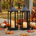 Fall Decor - 2-Pack 16.41" Black Metal Vintage Candle Lanterns with LED Flameless Candles – Decorative Indoor/Outdoor Fall Decorations for Home, Halloween Decor for Porch Mantel Table（NO Glass） by LETINE