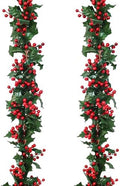 Uguisu 2pcs 5.6ft Red Artificial Christmas Garland,Eucalyptus Green Garland with Berry Flower Clusters,Artificial Vines for Fireplaces,Dining Tables,Christmas Parties by Uguisu