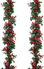 Uguisu 2pcs 5.6ft Red Artificial Christmas Garland,Eucalyptus Green Garland with Berry Flower Clusters,Artificial Vines for Fireplaces,Dining Tables,Christmas Parties by Uguisu