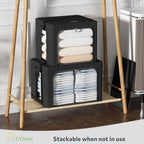 CYhom Extra Large Clothes Storage Bins Box - Linen Fabric Foldable Stackable Container Organizer Set with Clear Window & Carry Handles & Metal Frame (Black, Extra Large-100L) - Image 6