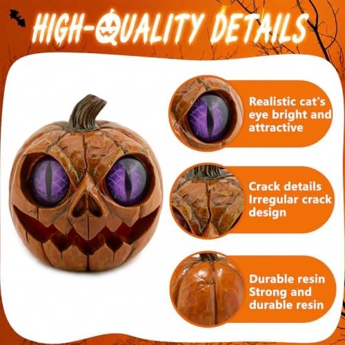 Halloween Pumpkin Decor Spooky Pumpkin Figurine Resin Statue, Purple - Image 3
