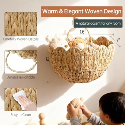 Coeusy Water Hyacinth Hanging Basket, Scalloped Wall Basket with Handle, Wicker Hanging Wall Basket for Door,Nursery,Home Decor - Image 3