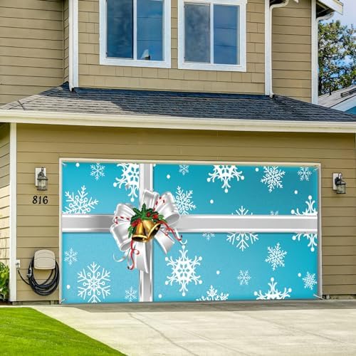 WovWeave Christmas Garage Door Cover - 7 x 16 ft Winter Xmas Garage Backdrop Banner with Snowflake Design - Image 7