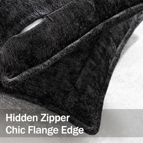 DEZENE Pack of 2 Black Decorative Throw Pillow Covers 22x22 Cozy Soft Chenille Accent Vintage Square Couch Pillow Covers for Home Decor Bed Sofa Living Room - Image 2