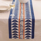 Hand Block Printed Cotton Table Runner, Machine Washable Cotton Runner, Boho Floral Centerpiece Accent for Dining Tables and Buffet Cabinets, 16x70 Inches - Indigo Blue & Orange - Image 4