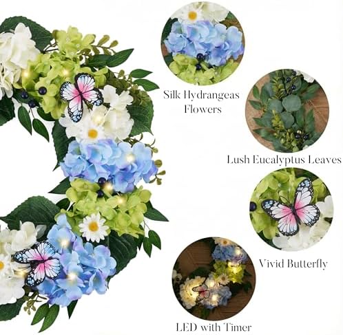 Valery Madelyn 24" Hydrangeas Spring Summer Wreaths for Front Door - Image 6
