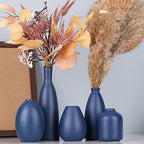 Blue Ceramic Vase - Set of 5 Blue Bud Vases, Modern Farmhouse Navy Blue Decorative Vases for Home, Office, Living Room, Table Decor - Ideal Centerpieces for Flowers, Shelf and Fireplace Accents - Image 3