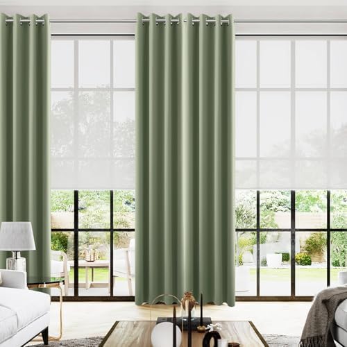 KOUFALL 96 Inches Long Curtains Drapes for Living Room 2 Panels Set,Dark Sage Green Black Out Room Darkening Blackout Vertical Sliding Door Blinds for Patio Doors by KOUFALL