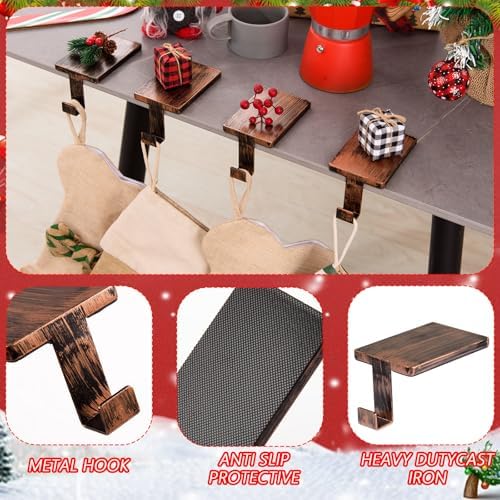 6 Pcs Christmas Stocking Holder for Mantel Fireplace Metal Stocking Hangers Hanging Hooks Heavy Duty Weighted Stocking Holder Bases for Xmas Shelf Fireplace Stair Decor (6, Red Bronze) - Image 3