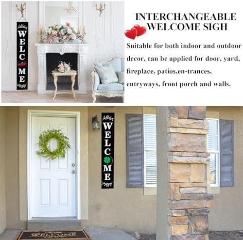 Consevisen Welcome Sign for Front Door Porch Standing, Interchangeable 47 x 7.9 Inch Outdoor Vertical Wooden Welcome Sign with 12 Seasonal Icons for Spring Fall Christmas Easter Farmhouse Home Decor - Image 5