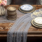 Light Gray 10 Pcs Pearl Gauze Table Runner 120 Inch 10ft Pearl Sheer Tulle Table Cloth Centerpieces for Home Wedding Birthday Bridal Baby Shower Party Favor Holiday Dining Decorations - Image 2