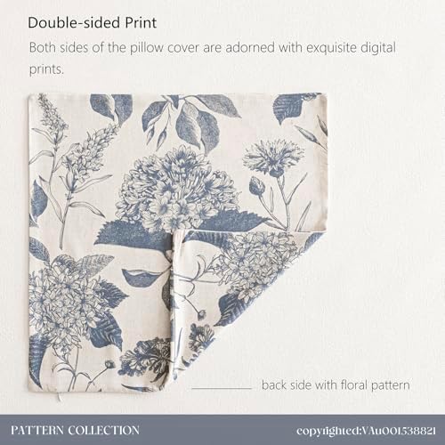 Foindtower Set of 2 Linen Floral Vintage Throw Pillow Covers Neutral Accent Print Decorative Cushion Covers Farmhouse Boho Home Decor for Sofa Chair Couch Bedroom Living Room,22×22 Inch,Blue - Image 7