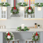 8 PCS 9" Small Christmas Norfolk Wreaths Mini Cabinet Wreaths for Kitchen with Red Berry Pinecone Cedar Bows Snowy Pine Wreath for Xmas Front Door Window Fireplace Home Table Pillar Stairs Decor - Image 5