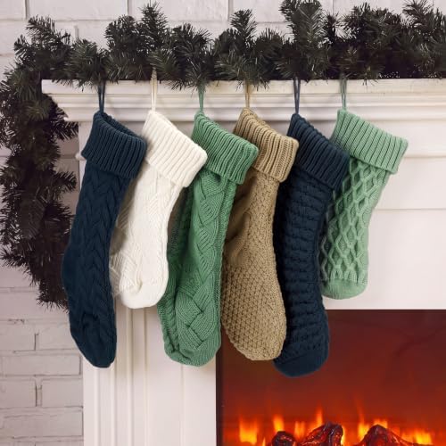 Syhood 6 Pcs Cable Knit Christmas Stockings Large Christmas Stocking, Fresh - Image 5