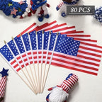 Tegeme 80 Pack Bulk Small American Flags on Stick, Wooden Pole Spear Tip - Image 4