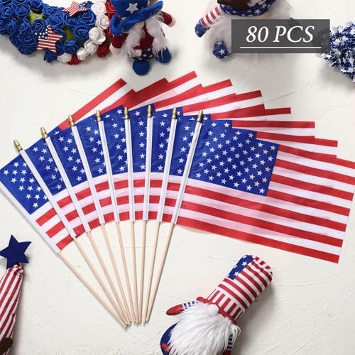 Tegeme 80 Pack Bulk Small American Flags on Stick, Wooden Pole Spear Tip - Image 4