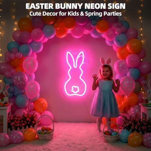 Easter Bunny Neon Sign, Pink Rabbit LED Neon Light for Easter Decor, Cute Bunny Wall Sign for Kids Room, Easter Party, Spring Home Decoration, Window & Nursery Decor 14 * 8.2in - Image 3