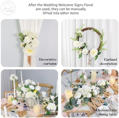 Odouzy Artificial Wedding Arch Flowers for Wedding Sign,Set of 2 for Welcome Ceremony Sign,Faux Floral Swags,Wedding, Banquet and Reception Backdrop Floral Decoration (White Champagne) - Image 6