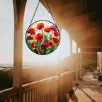Red Poppy Flower Stained Glass Window Hanging Suncatcher Gifts for Mom 9.8" - Image 3