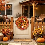 24 Inch Sunflower Fall Wreath for Front Door with Maple Leaves and Pumpkins - Image 2