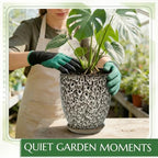 9.5 Inch Flower Pots for Indoor Plants,Ceramic Planter with Saucer Drainage Leak-Proof Mesh Gardening Gloves (Spotted White) - Image 5
