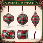12 Pcs 2.36in Christmas Scottish Tartan Ball Ornaments, Red - Image 2