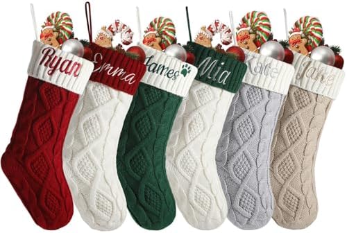 Personalized Christmas Stockings,Custom Embroidered Name & Monogram Knit Stockings for Kids,Family - Classic Cable Knit 18" Christmas Stocking for Fireplace Holiday Decor(8 Pack) by Infiher