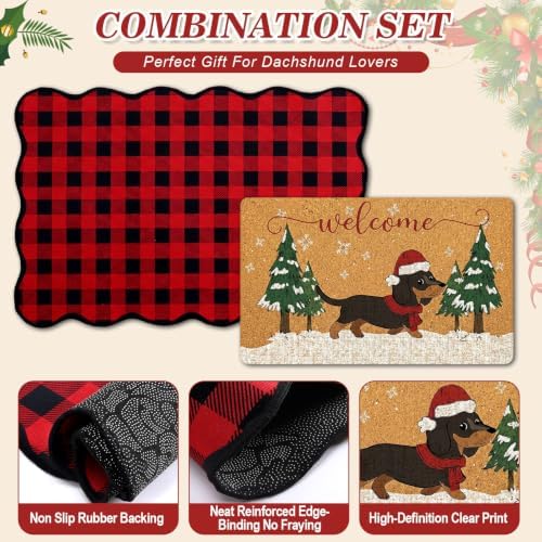 Lyrow 2 Pcs Welcome Doormat and Plaid Door Mat Anti-Slip Welcome Floor Mat - Image 3