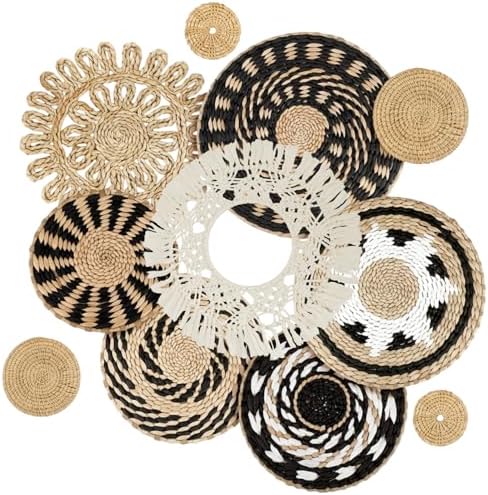 11 Pcs Boho Wall Basket Decor, Bulrush Woven Wall Hanging, Multi Size by Unknown