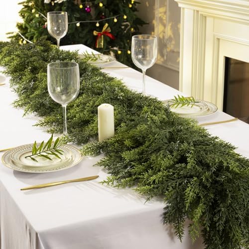 9 Ft Christmas Cedar Garland, Realistic Faux Pine Garlands, Green Artificial Greenery Garland for Winter Home, Mantle, Fireplace, Indoor, Outdoor Christmas Decorations (1Pcs) - Image 2