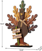 Glitzhome 18" H Thanksgiving Turkey Figurine Tabletop Decor, Wooden Turkey Table Decoration with Give Thanks Sign for Thanksigiving Fall Home Decoration - Image 3