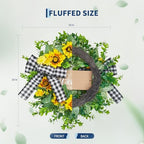 Garvee 20 Inch Sunflower Wreath with Welcome Sign, Spring Summer Wreaths for Front Door with Yellow Blooms and Buffalo Plaid Bow, for Farmhouse Porch Window Wall Home Decor - Image 6