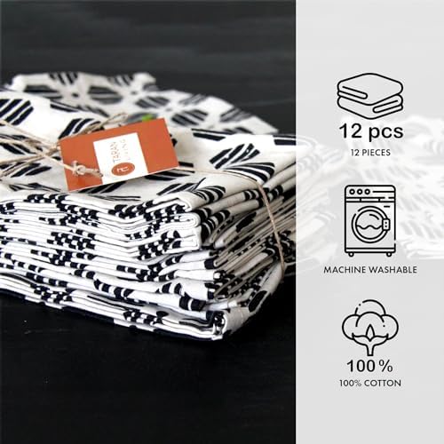 TARAN LIVING Cotton Cloth Napkins Natural Reusable Fall Dinner Napkins Reusable Machine Washable Fabric for Events, Gift, Home Decor - Black & Off White,18x18 Inches - (Pack of 12) - Image 7
