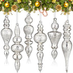 Soaoo 6 Pcs 6.3 in Silver Mercury Glass Finial Christmas Ornaments by Soaoo