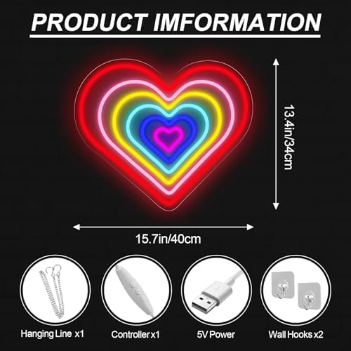 Rainbow Heart Neon Sign Romantic Love LED Light Gift for Lover - Image 2