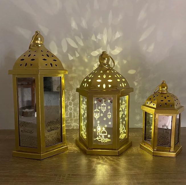 3 Piece Lantern Bundle for Ramadan Mubarak Eid Muslim - Festive Gold Lanterns Decoration for Home Celebrations, Parties, Guest Welcoming, Housewarming, Diwali Occasions - Image 6